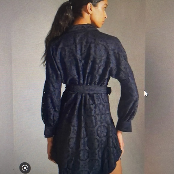 Anthropologie Dresses & Skirts - Maeve by Anthropologie lace belted shirtdress in navy blue, size 2X w/pockets!!